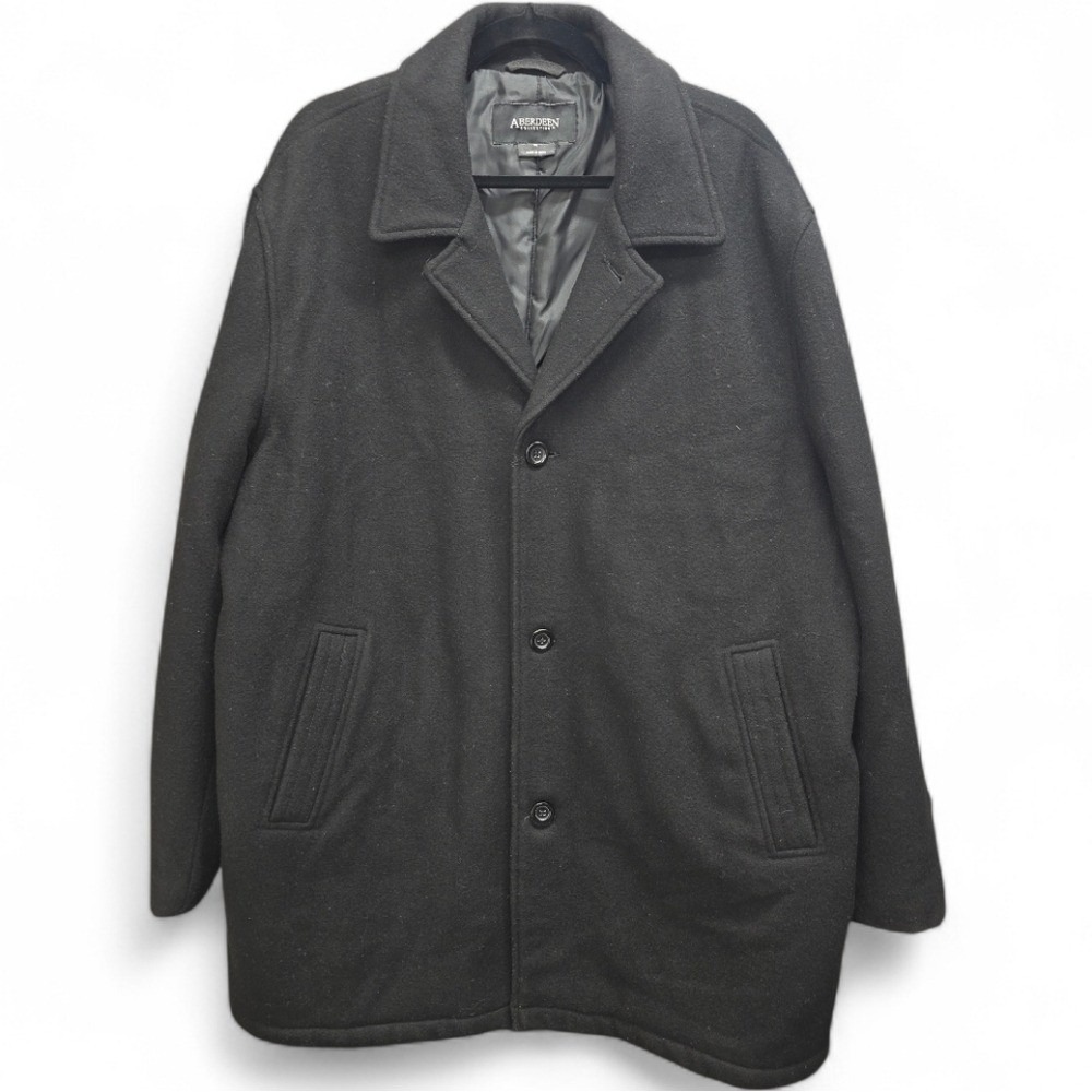 Aberdeen Collection Mens Black Wool Blend Car Coat Jacket Size XL Button Front